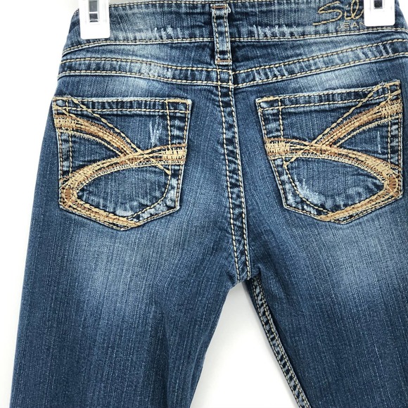 Silver Jeans Womens 27 Twisted Bootcut Distressed Denim Whiskered Blue - Picture 6 of 16